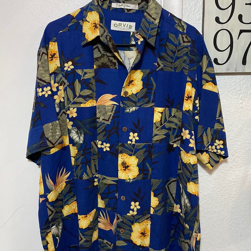 Orvis 100% Silk Hawaiian patchwork buttondown